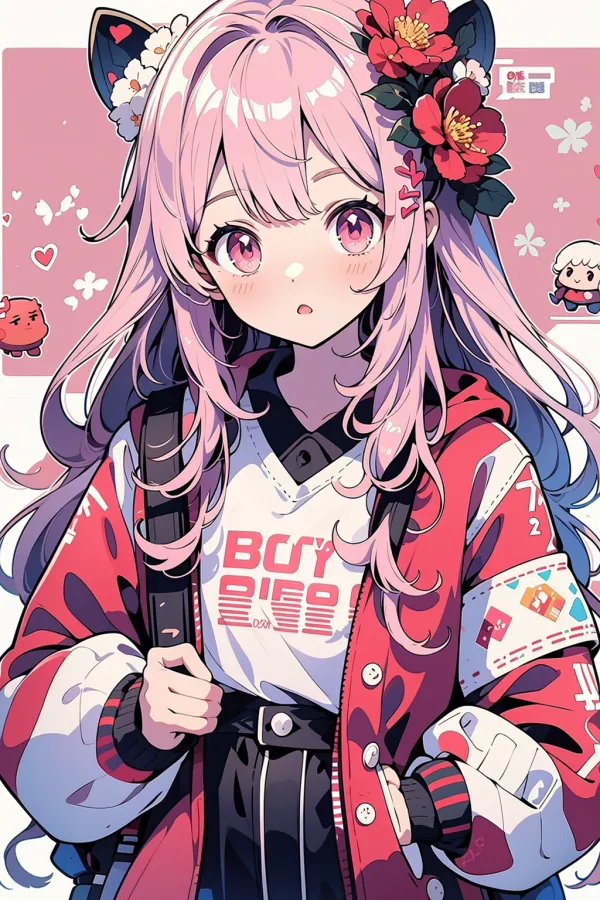 09442-654921123-1girl, hair ornament, handheld game console, long hair, pink hair, hood, bow, heart, flower, solo, blush, holding, nintendo swit.png